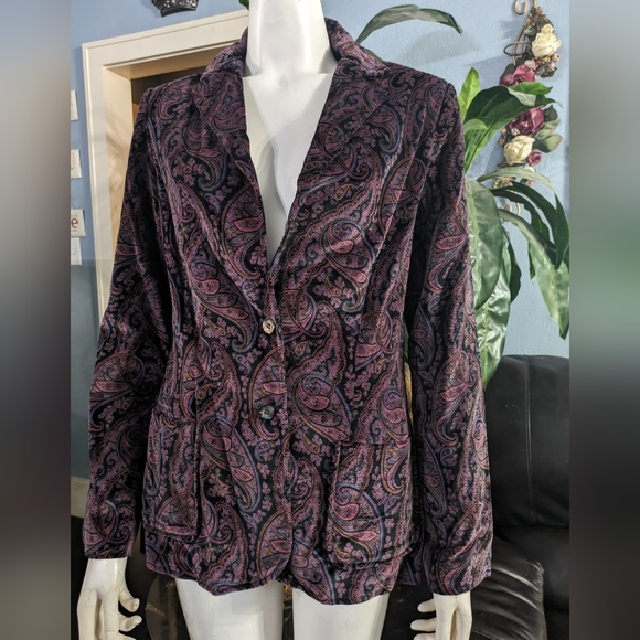 Vintage The Towner Velvet Paisley Print Fully Lined Slim Fit Blazer Jacket 7/8 - Picture 12 of 12